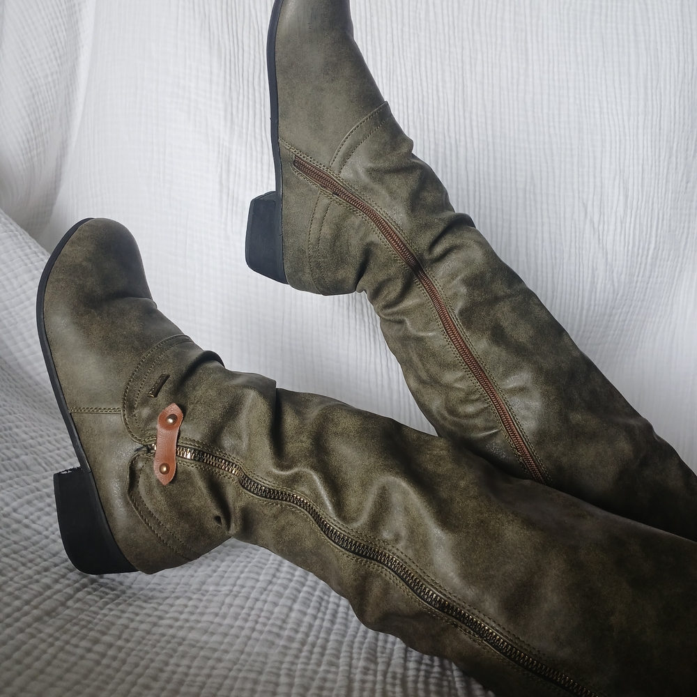 Chic Olive Over the Knee Boots - Picture 6 of 8